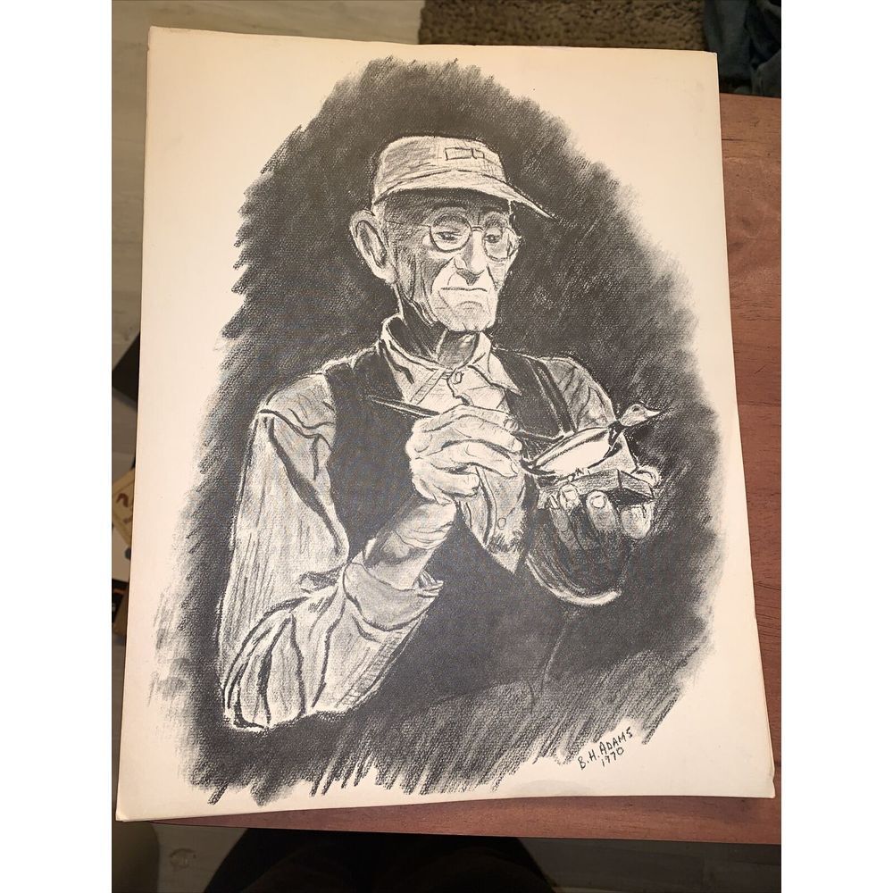 Decoy Carver Jay C Parker Pencil Sketch By His Nephew Burrel H Adams 1970